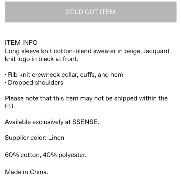 ESSENTIALS FOG SSENSE EXCLUSIVE BEIGE KNIT PULLOVER SWEATER BNWT - Picture 7 of 7